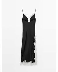 MASSIMO DUTTI - Satin Camisole Dress With Contrast Lace - Lyst