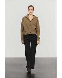 MASSIMO DUTTI - 100% Wool Purl Knit Cardigan With Funnel Neck - Lyst