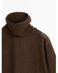 MASSIMO DUTTI - Suede Leather Stand Collar Oversize Blouse - Lyst