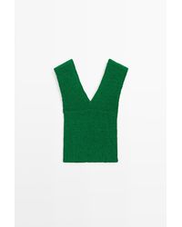 MASSIMO DUTTI - Gebreide Top Met V-Hals Van Katoen - Lyst