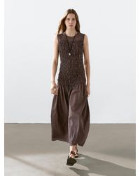 MASSIMO DUTTI - Long Flounce Dress With Gathered Detail - Lyst