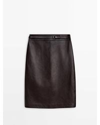 MASSIMO DUTTI - Nappa Leather Midi Skirt With Belt - Lyst