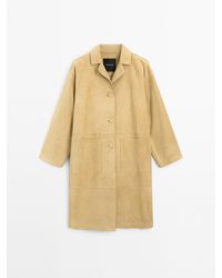 MASSIMO DUTTI - Lange Suède Leren Jas - Lyst