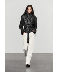 MASSIMO DUTTI - Short Leather Jacket With Belt - Lyst