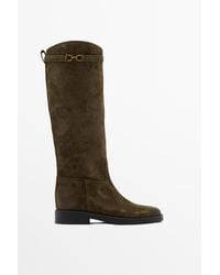 MASSIMO DUTTI - Oiled Split Suede Riding Boots - Lyst