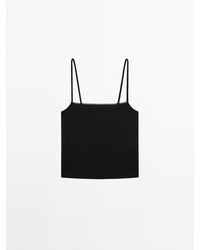 MASSIMO DUTTI - Gebreide Top Met Kanten Afwerking En Bandjes - Lyst