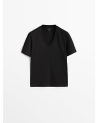 MASSIMO DUTTI - Cotton V-Neck T-Shirt - Lyst