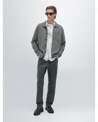 MASSIMO DUTTI - 100% Wool Knit Cardigan With Polo Collar - Lyst