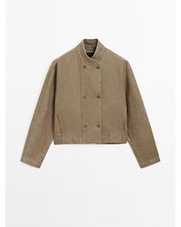 MASSIMO DUTTI - 100% Linnen Bomberjack Met Overslag - Lyst