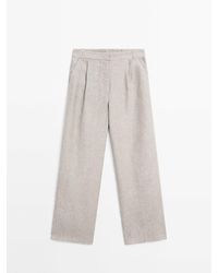 MASSIMO DUTTI - Wide Leg Linnen Broek Met Fijne Strepenprint - Lyst