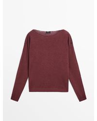 MASSIMO DUTTI - 100% Linnen Trui Met Boothals - Lyst