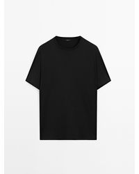 MASSIMO DUTTI - 100% T-Shirt Van Gemerceriseerde Katoen - Lyst