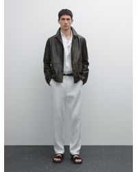 MASSIMO DUTTI - Pantaloni Tapered Fit 100% Lino - Lyst