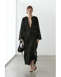 MASSIMO DUTTI - 100% Ramie Color Block Embroidered Kaftan Dress - Lyst