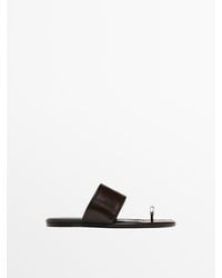 MASSIMO DUTTI - Platte Leren Sandaal Met Ring - Lyst