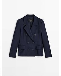 MASSIMO DUTTI - Double-Breasted Cropped Suit Blazer - Lyst