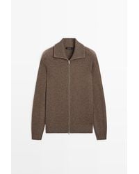 MASSIMO DUTTI - Wool Blend Zip-Up Knit Cardigan - Lyst