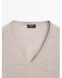 MASSIMO DUTTI - Oversized V-Neck Knit Jumper, 100% Wool - Lyst