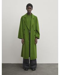MASSIMO DUTTI - Langer Zweireihiger Mantel Aus Wollmischung - Grün - Xs - Lyst