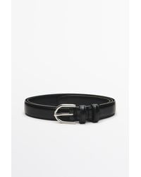 MASSIMO DUTTI - Nappa Leather Belt With Topstitching And Oval Buckle - Lyst