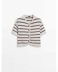 MASSIMO DUTTI - Striped Short Sleeve Textured Knit Cardigan - Lyst