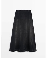 MASSIMO DUTTI - Denim Midi Skirt With Seams And Frayed Hem - Lyst