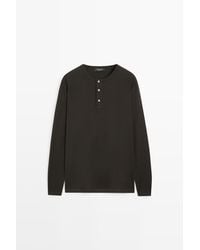 MASSIMO DUTTI - 100% Cotton Long Sleeve Henley T-Shirt - Lyst