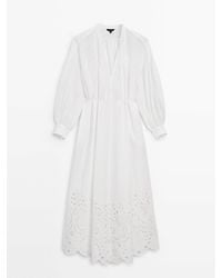 MASSIMO DUTTI - 100% Cotton Dress With Embroidered Detail - Lyst