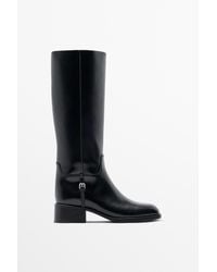 MASSIMO DUTTI - Flat Leather Knee-High Boots With Side Buckle - Lyst