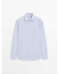MASSIMO DUTTI - Seersucker Regular Fit Cotton Striped Shirt - Lyst
