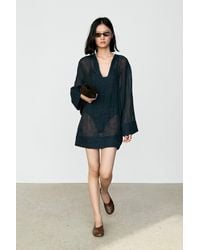 MASSIMO DUTTI - 100% Linen Flowy Mini Dress - Lyst