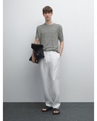 MASSIMO DUTTI - 100% Linen Short Sleeve Knit T-Shirt - Lyst
