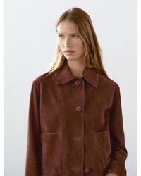 MASSIMO DUTTI - Chaqueta Corta Botones Forrados Piel Ante - Lyst