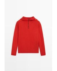 MASSIMO DUTTI - 100% Wollen Tricot Trui Met Suède Detail En Capuchon - Lyst