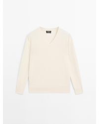 MASSIMO DUTTI - 100% Kasjmier Tricot Trui Met V-Hals - Lyst