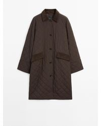 MASSIMO DUTTI - Lange Waterafstotende Jas Met Corduroy Detail - Lyst