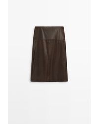 MASSIMO DUTTI - Rechte Midi Rok Van Nappaleer Met Naden - Lyst