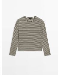 MASSIMO DUTTI - Striped Long Sleeve Cotton T-Shirt - Lyst
