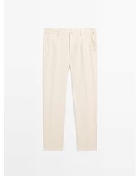 MASSIMO DUTTI - 100% Linnen Broek Met Toelopende Pijpen - Lyst