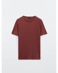 MASSIMO DUTTI 100% Linen Short Sleeve T-shirt - Red