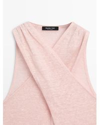 MASSIMO DUTTI - Linen Blend Surplice Neck Top - Lyst
