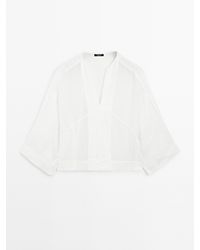 MASSIMO DUTTI - Soepelvallende Blouse Van Linnenmix Met Naaddetails - Lyst