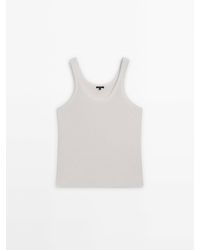 MASSIMO DUTTI - 100% Linen Halter Top With Ribbed Detail - Lyst