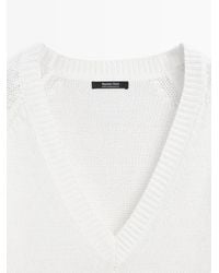 MASSIMO DUTTI - Cotton Blend V-Neck Knit Sweater - Lyst