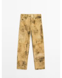 MASSIMO DUTTI - Suède Leren Broek Met Versleten Effect - Lyst