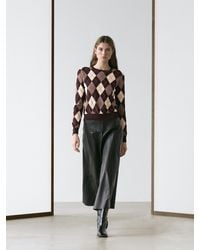 MASSIMO DUTTI - 100% Cotton Knit Sweater With Argyle Detail - Lyst