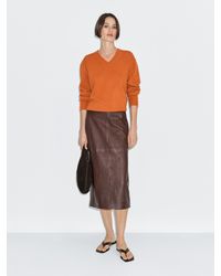 MASSIMO DUTTI - Jupe Droite Midi En Cuir Nappa - Lyst