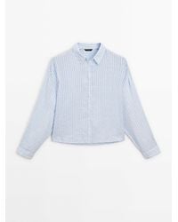 MASSIMO DUTTI - 100% Linen Cropped Striped Shirt - Lyst