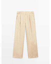 MASSIMO DUTTI - 100% Linnen Wide Leg Broek Met Elastiek - Lyst