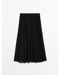 MASSIMO DUTTI - Wijde Halflange Rok Met Plooien - Lyst